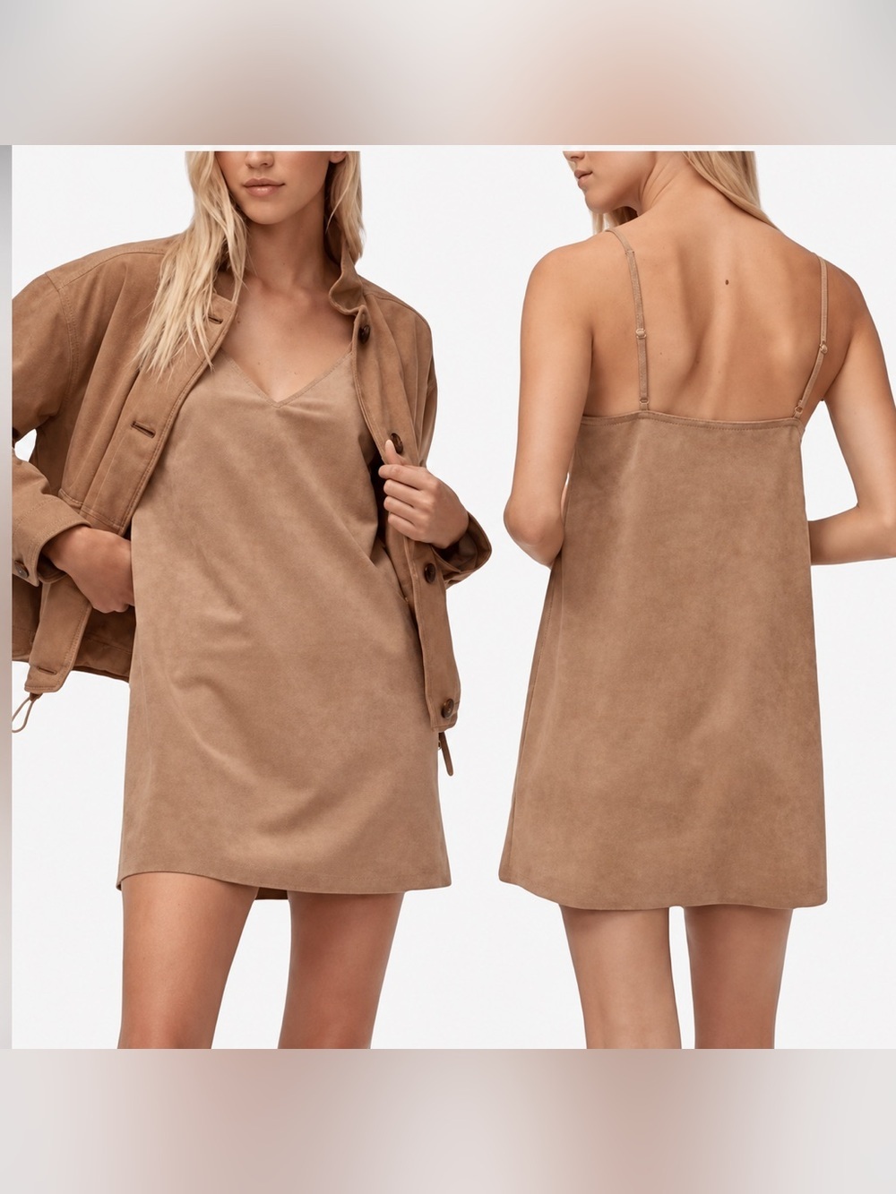 Aritzia Wilfred Free Vivienne camel suede sleeveless mini dress women’s size S